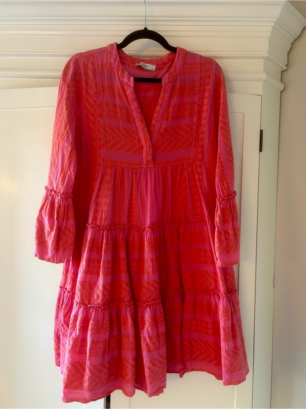 Devotion TWINS Hot Pink Tiered Swing Dress, M, pink & orange